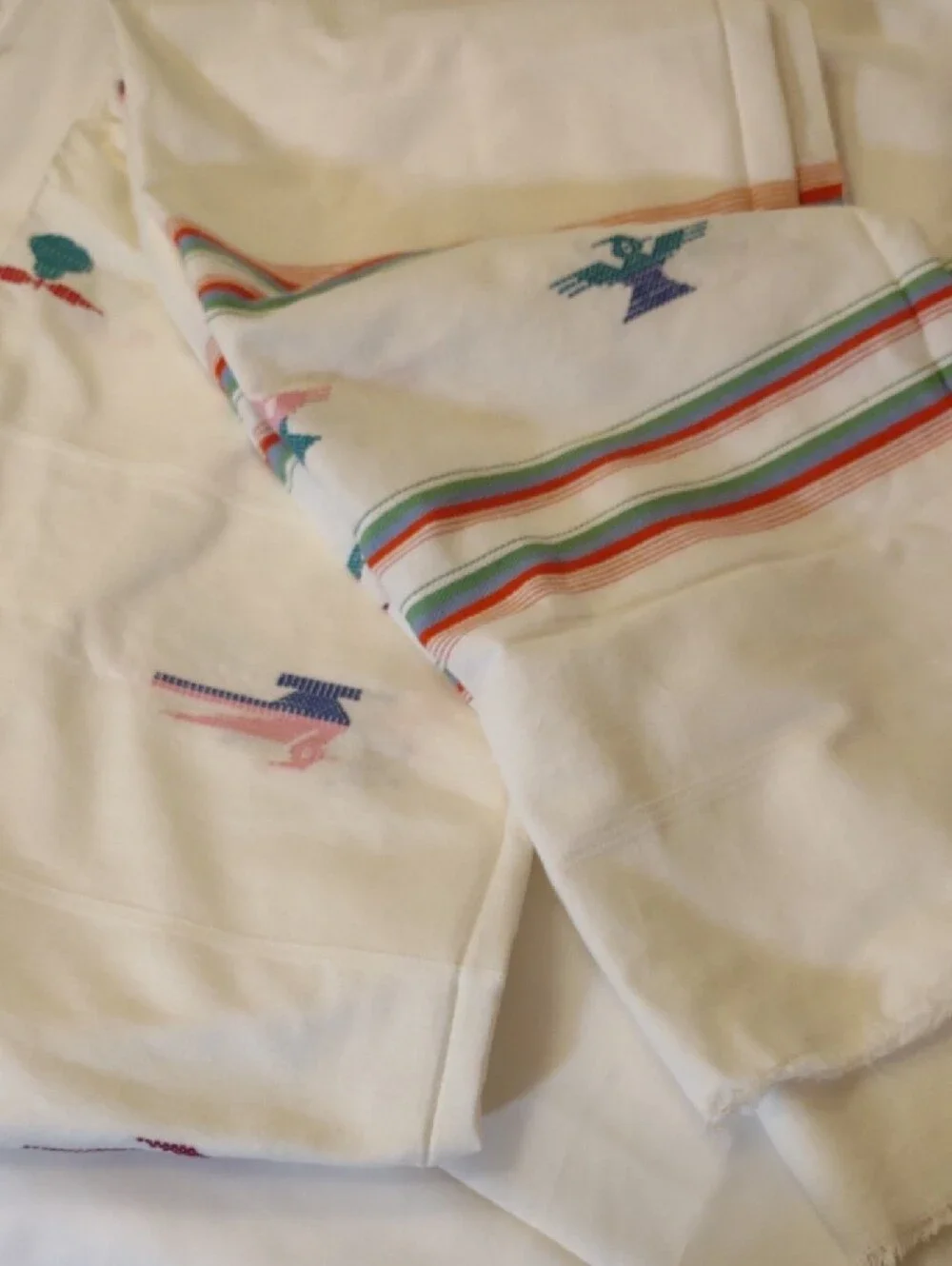 Vintage White Handcrafted Woven & Embroidered Napkins and Tablecloth/Runner Set